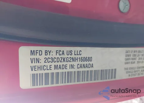 2022 Dodge Challenger Gt Awd из США, поврежденный, VIN 2C3CDZKG2NH160680